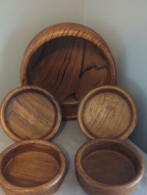 Vintage Dolphin Teakwood 5 piece Serving Bowls Set